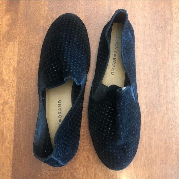 LUCKY BRAND | Perforated Black Suede Loafer Flat Slip On | Size 7 - 7.5 - Picture 8 of 14